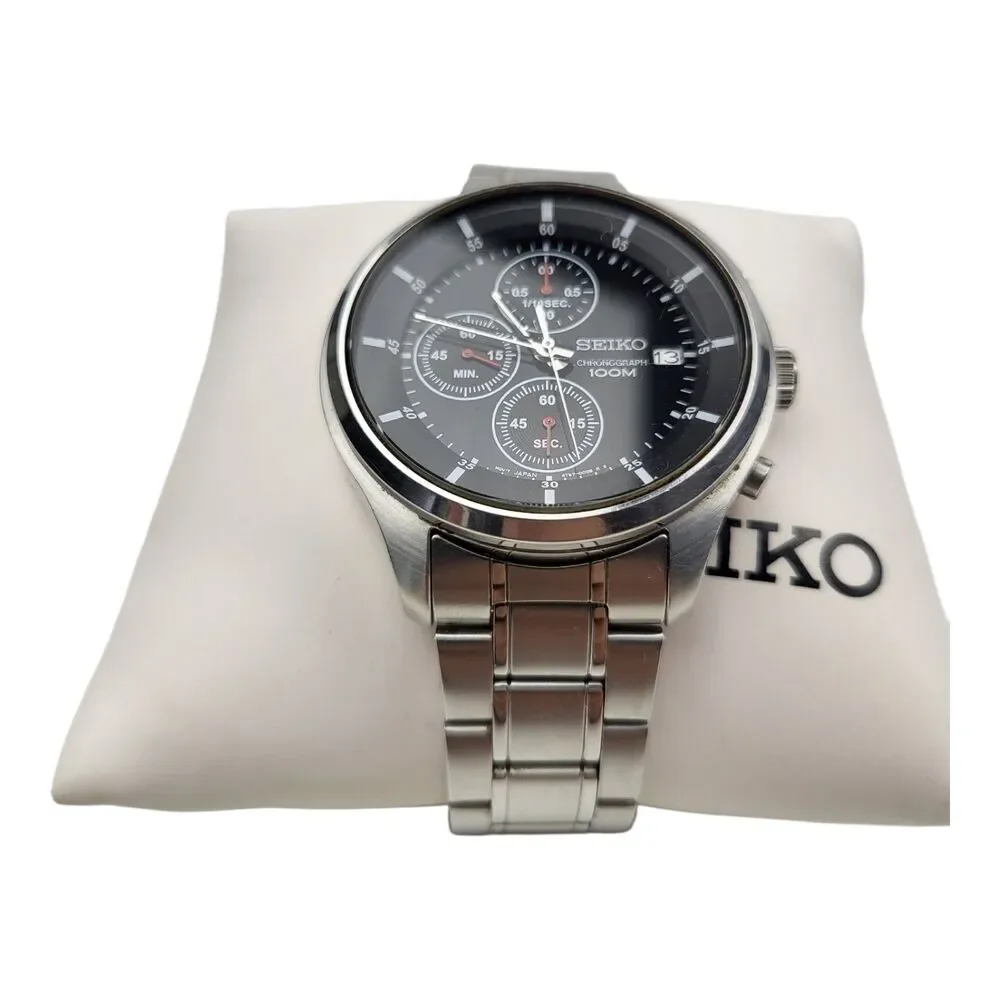 Seiko Chronograph Watch 4T57-00B0 Quartz Black Face Stainless Steel Band Working